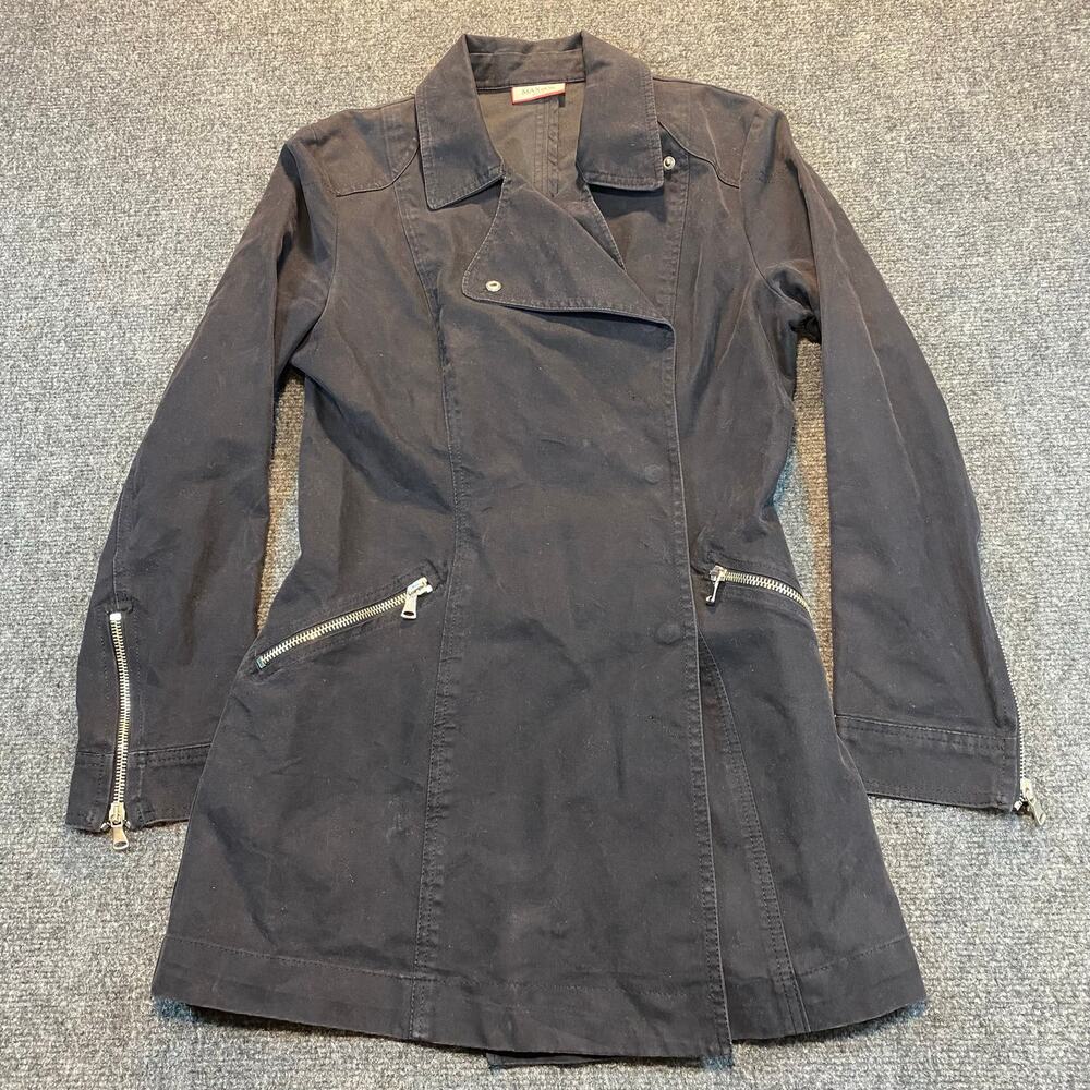 MAX&Co. Womens Black Structured Jacket Overcoat Size 6 Stretch Zipper Detail